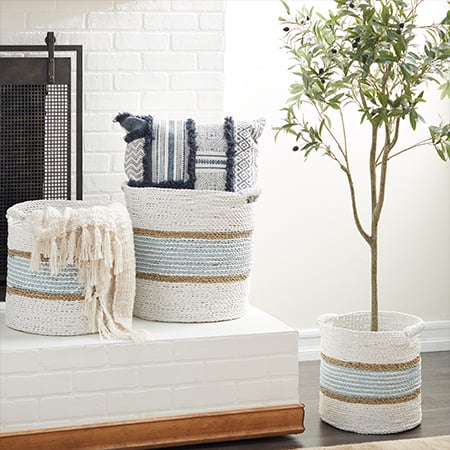 Striped Seagrass Baskets, Set of 3