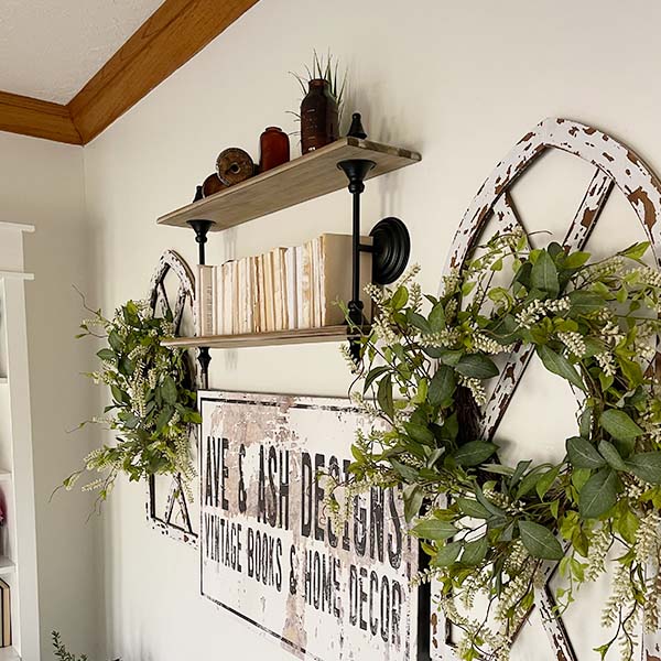 Two-Tiered Wooden and Metal Wall Shelf