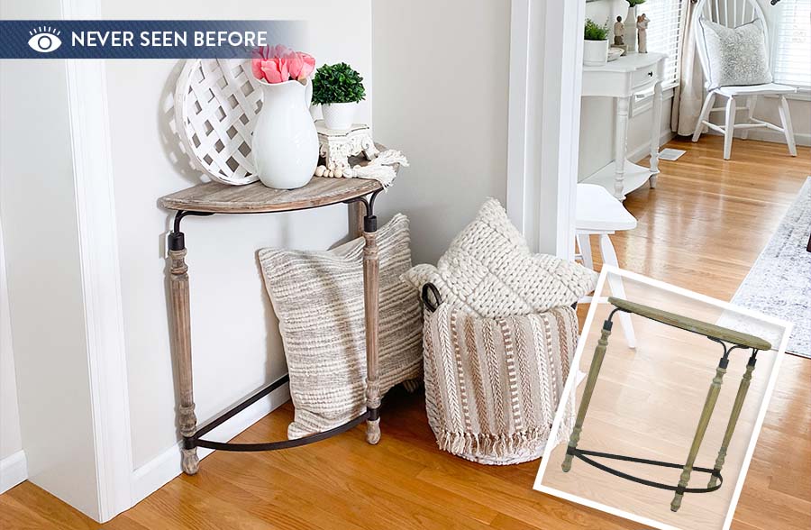 Wooden Half Moon Table with Metal Accents
