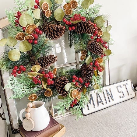 Premium Pine Wreath with Oranges and Berries