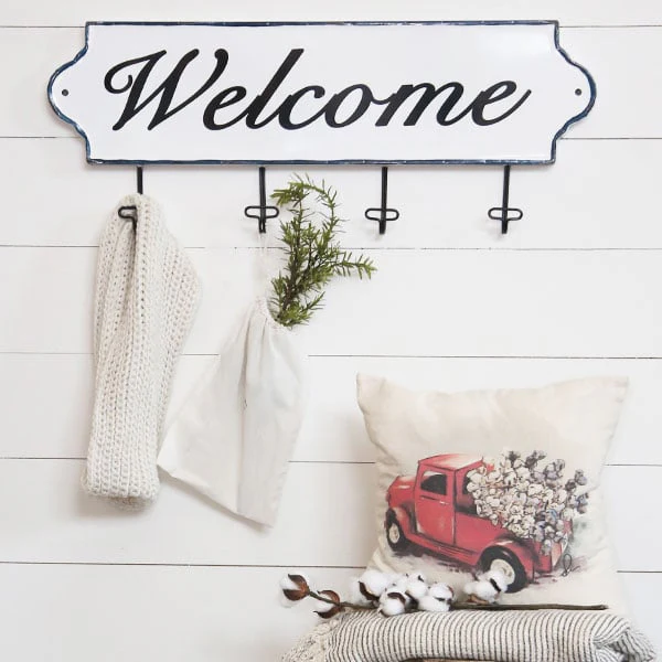 Distressed Enamel Welcome Sign Wall Rack