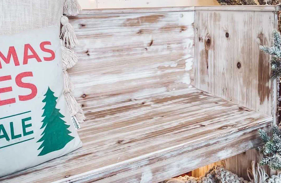 HUGE Distressed Whitewashed Wooden Bench