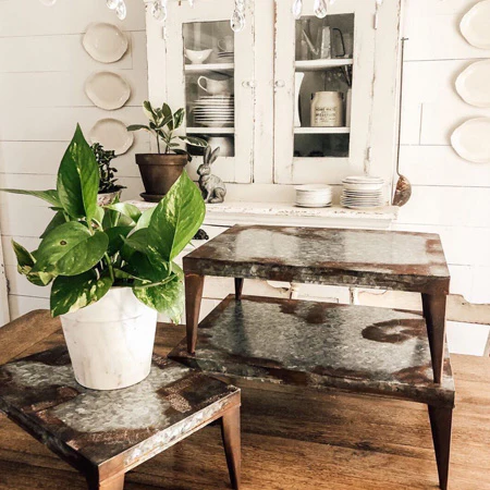 Rusted Accent Metal Table Risers, Set of Three