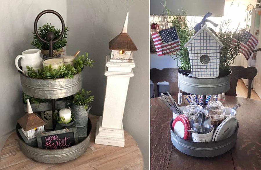 Galvanized Two Tier Serving Tray