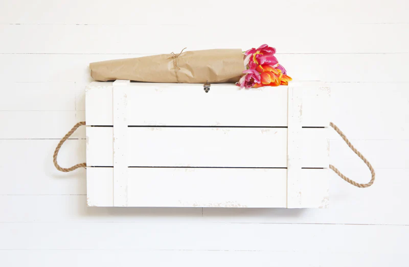 *HUGE* White Washed Wooden Box Shelf