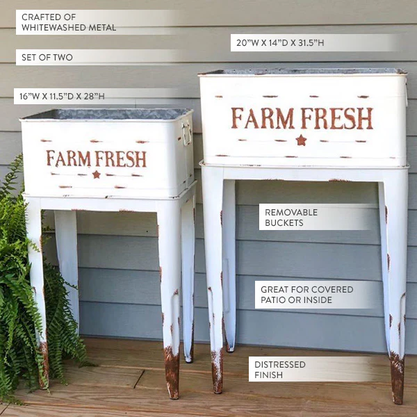 Removable Farm Fresh White Garden Stands, Set of 2