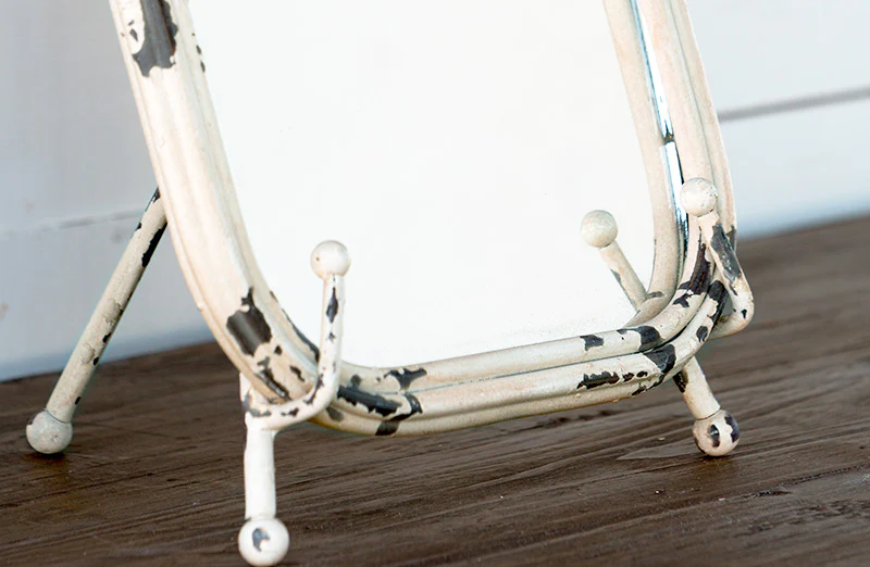 Standing Mirror With Metal Flowers