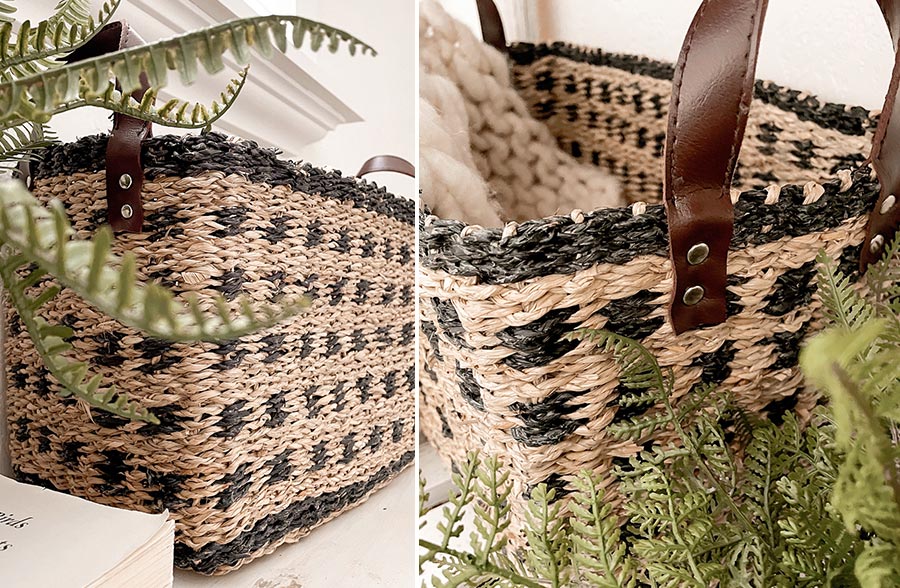 Handmade Woven Seagrass Baskets with Handles, Set of 2