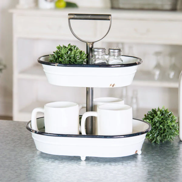Enamel Two Tier Tray With Handle