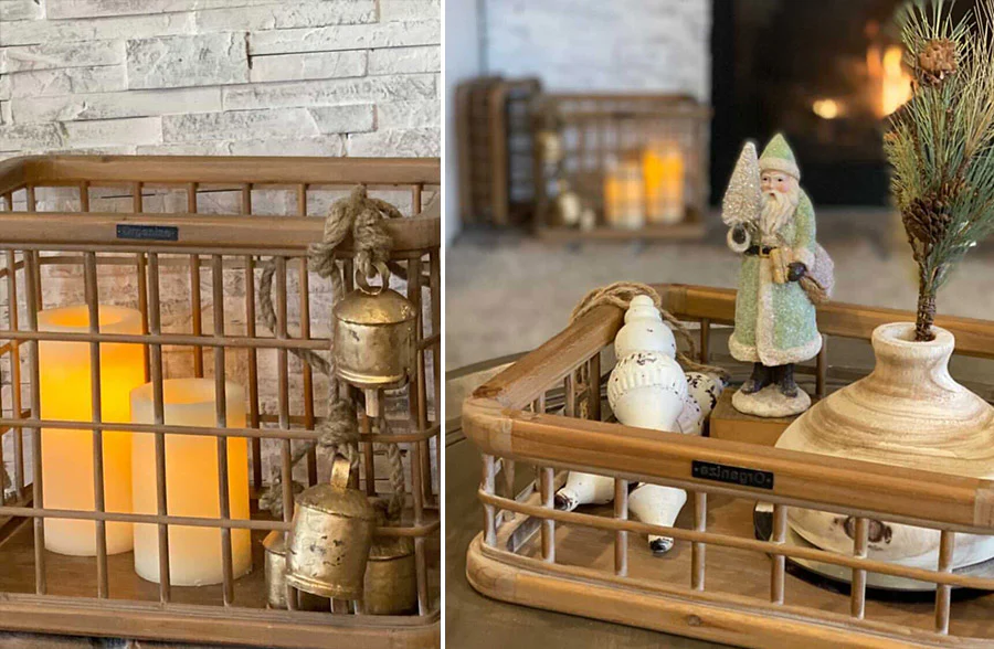 Wood and Bamboo Grid Basket/Trays, Set of 3