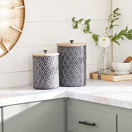 Black and White Textured Canisters, Set of 2
