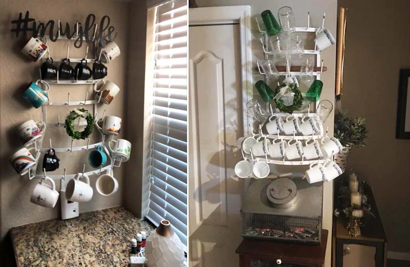 Wall Mounted White Distressed Metal Mug Rack