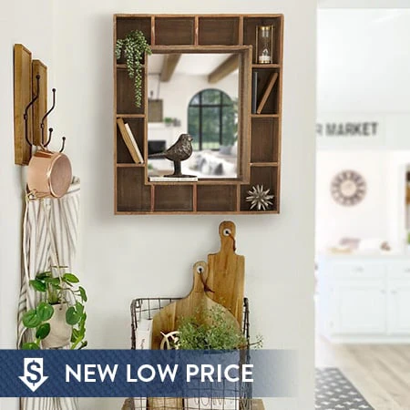 24 x 29 Inch Wood Cubbie Wall Mirror