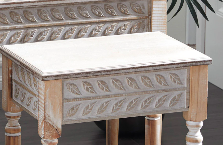 Carved Wooden Nesting Side Tables, Set of 2