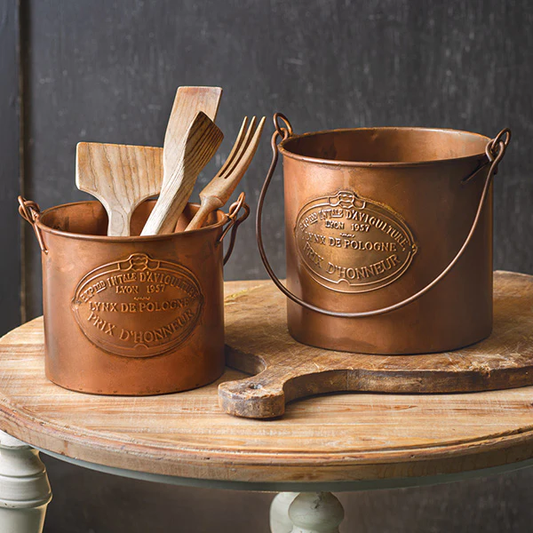 French Copper Finish Farming Buckets, Set of 2
