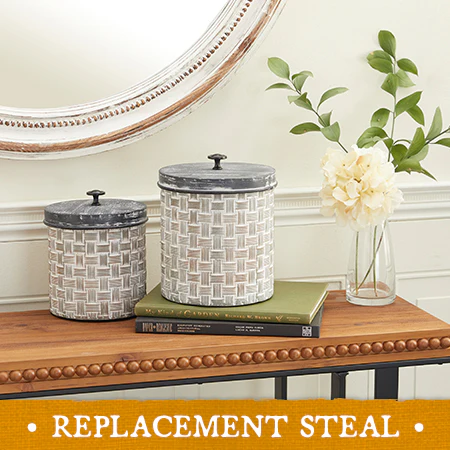 Distressed Basket Weave Textured Canisters, Set of 2
