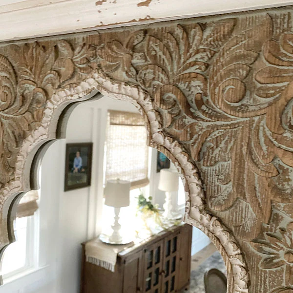 HUGE Scalloped Mirror with Distressed Wooden Frame