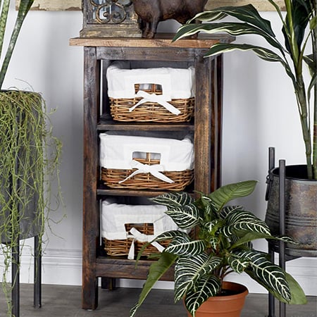 Mahogany Wood Side Table with Basket Cubbies