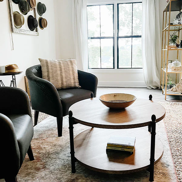 Round Wooden and Iron Coffee Table