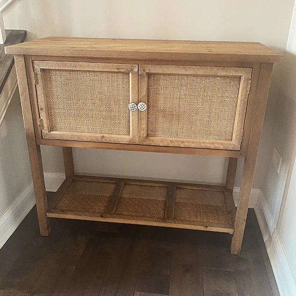 Wood and Rattan Storage Table