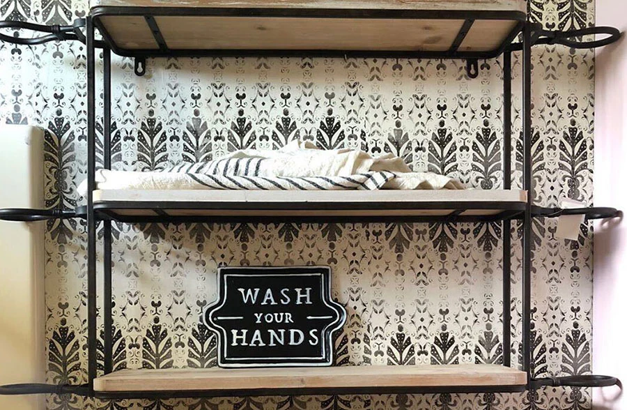 Rolling Pin Inspired Hanging Three Tiered Shelf