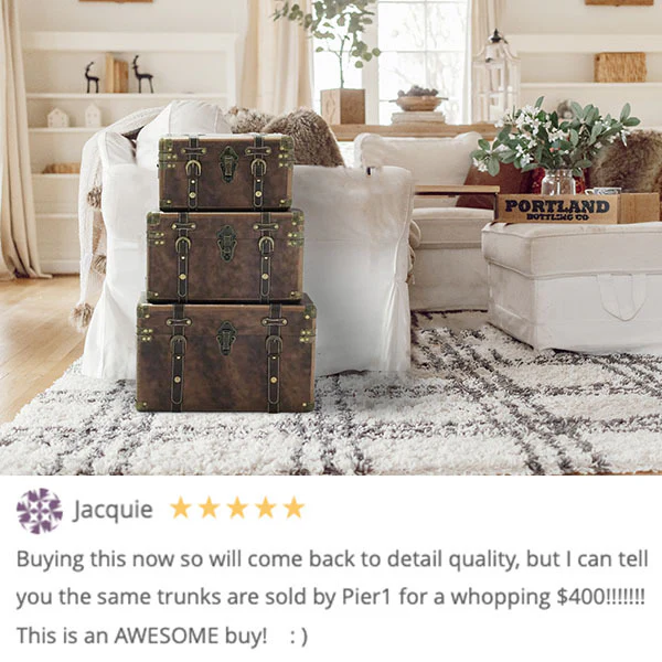 Brown Leather Traditional Trunks, Set of 3