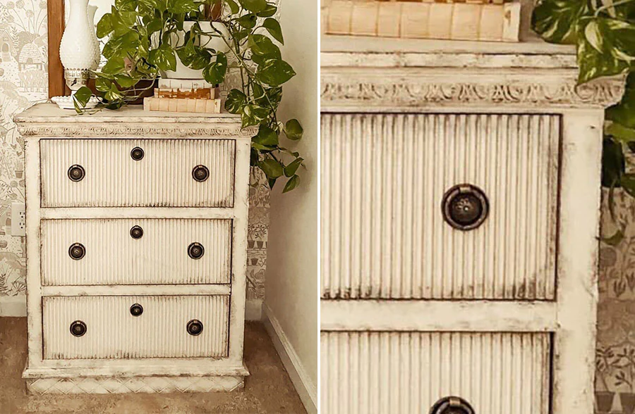 French Whitewashed Three Drawer Dresser