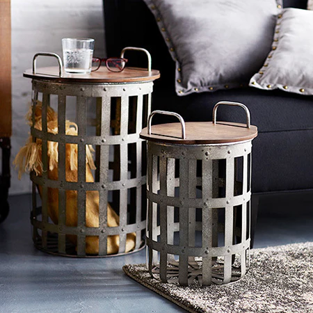 Cage Barrel Storage Tables, Set of 2