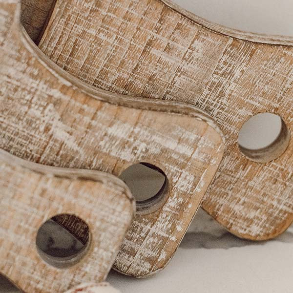 Round Whitewashed Wooden Trays with Handles, Set of 3