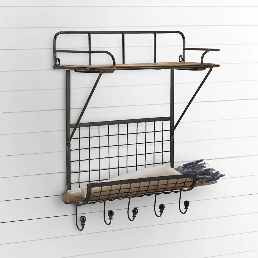 Industrial Wood & Metal Wall Organizer