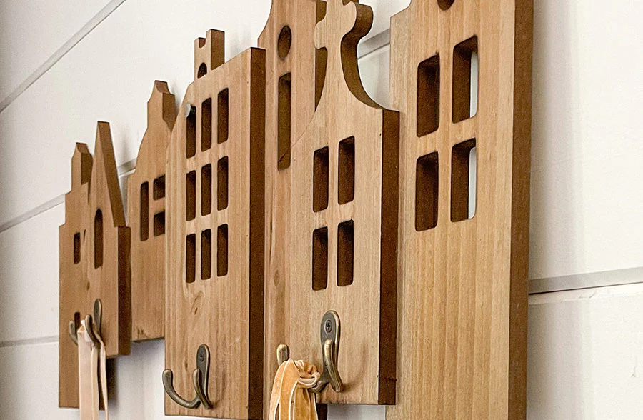 Wooden Houses Skyline Wall Hooks
