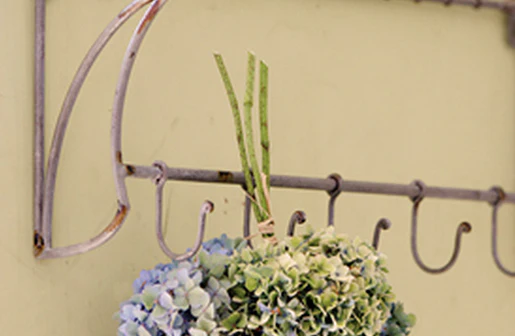 Distressed Wire Shelf with Coat Hooks