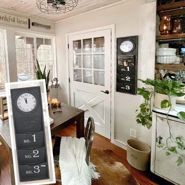 Distressed Wooden Wall Clock Organizer