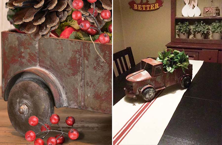 Distressed Metal Antique Finish Red Truck