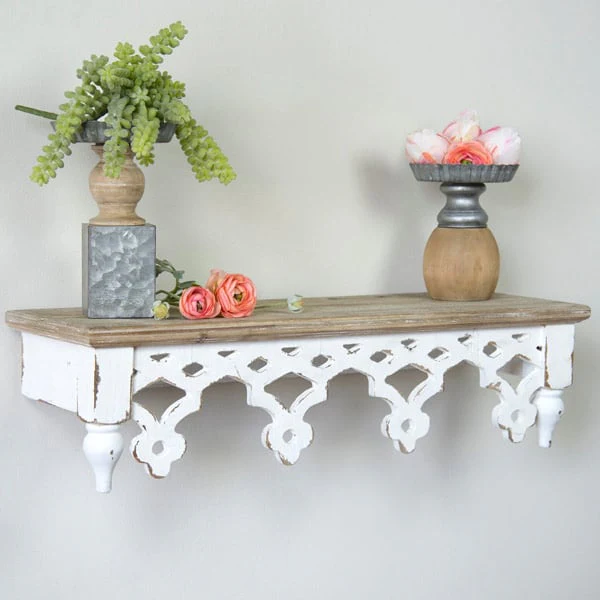 White Wooden Scalloped Edge Wall Shelf