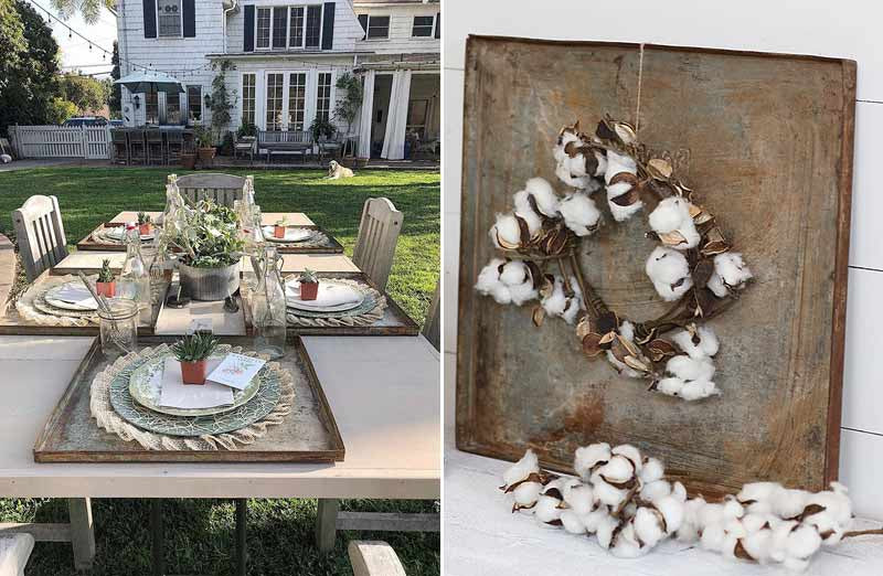 Distressed Finish Vintage Metal Bread Tray