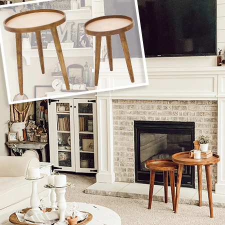 Brown Wooden Tri Leg Contemporary Accent Table, Set of 2