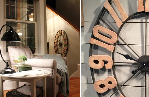 *HUGE* Rustic Wood and Metal Wall Clock