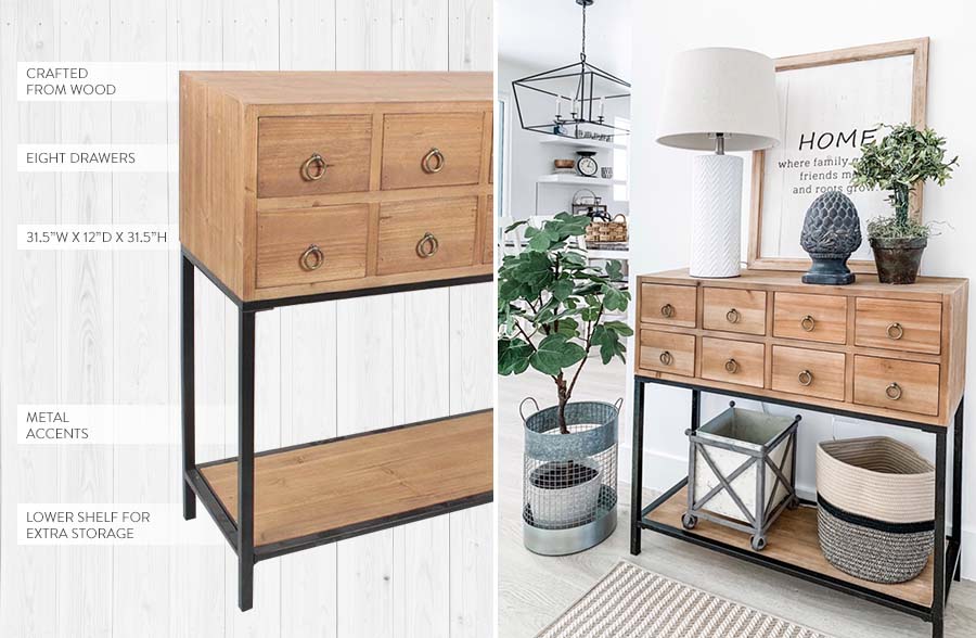 Wooden Apothecary Table with Drawers