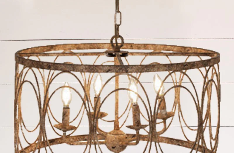 HUGE Distressed Rustic Drum Cage Chandelier