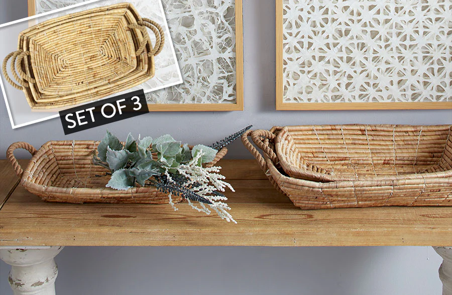 Water Hyacinth Basket Trays, Set of 3