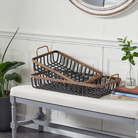 Open Weave Bamboo Framed Trays, Set of Two