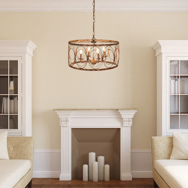 HUGE Distressed Rustic Drum Cage Chandelier