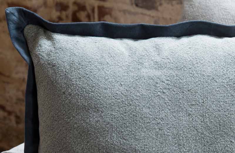 Blue Washed Cotton & Velvet Flange Pillow