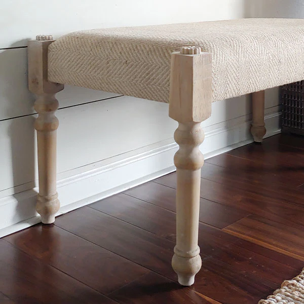 Wood and Burlap Cushioned Bench