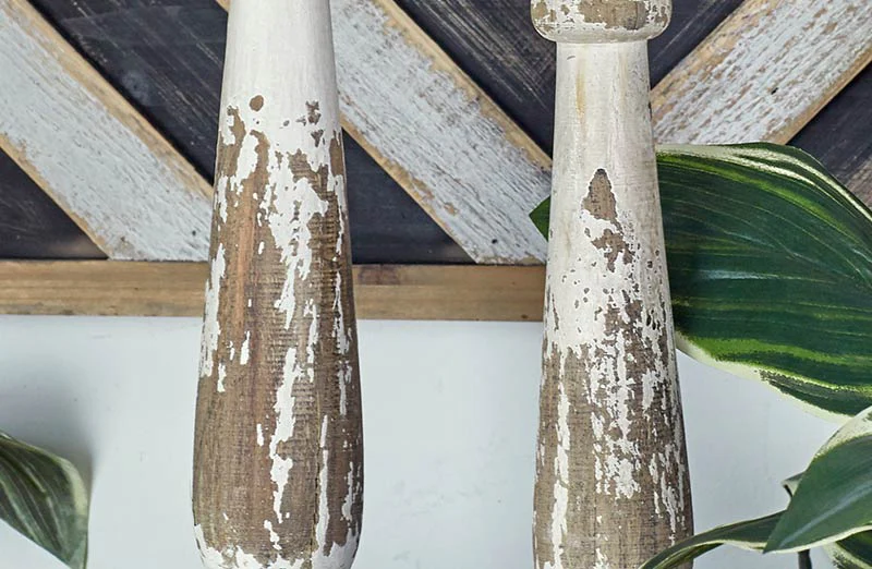 Distressed Wooden Candle Holders  Set of 2