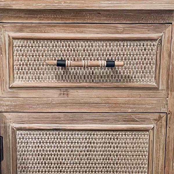 Wood and Rattan Accent Storage Table