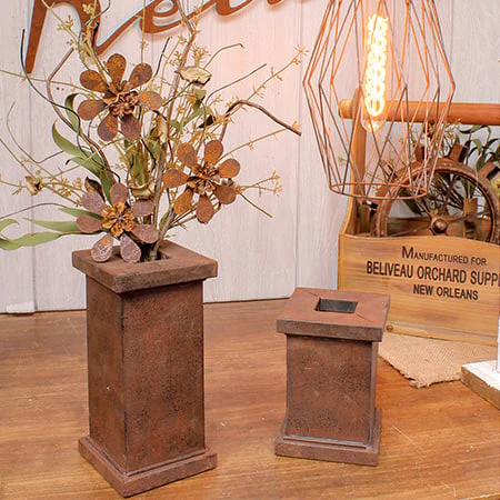 Rusted Metal Riser Flower Pots, Set of 2