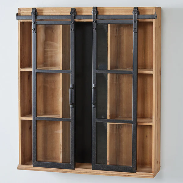 Rustic Glass Barn Door Wall Cabinet