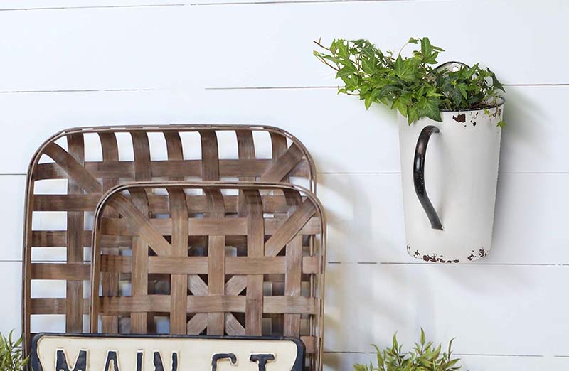 Large White Enamel Half Pitcher Wall Decor